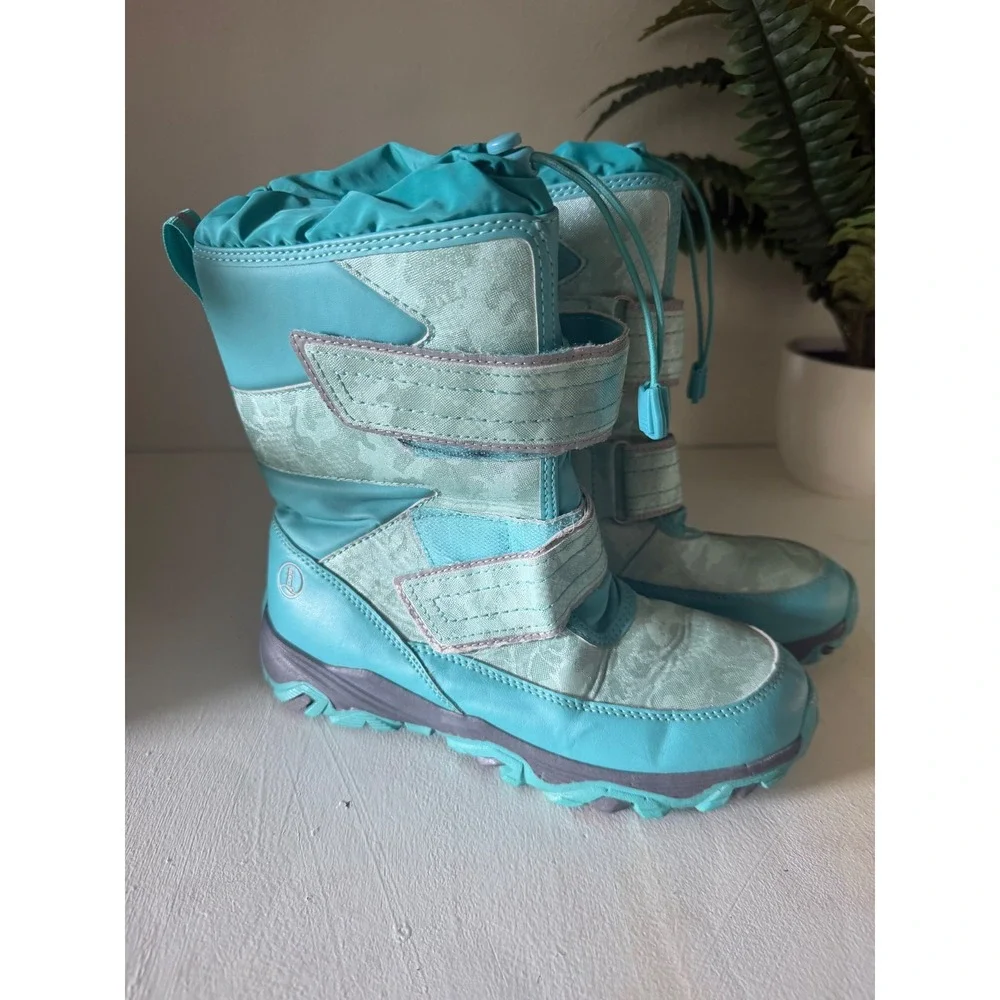 Lands End Snow Flurry Kids Winter Boots Teal Camo‎ Water Resistant Size 3 525909